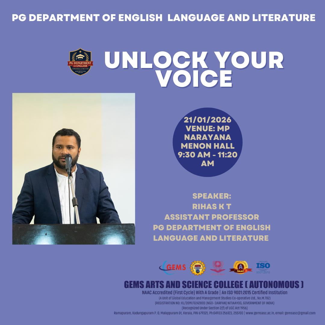PG DEPARTMENT OF ENGLISH LANGUAGE AND LITERATURE TOPIC: UNLOCK YOUR VOICE PROGRAM