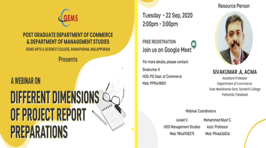 Webinar on DIFFERENT DIMENSIONS OF PROJECT REPORT PREPARATIONS