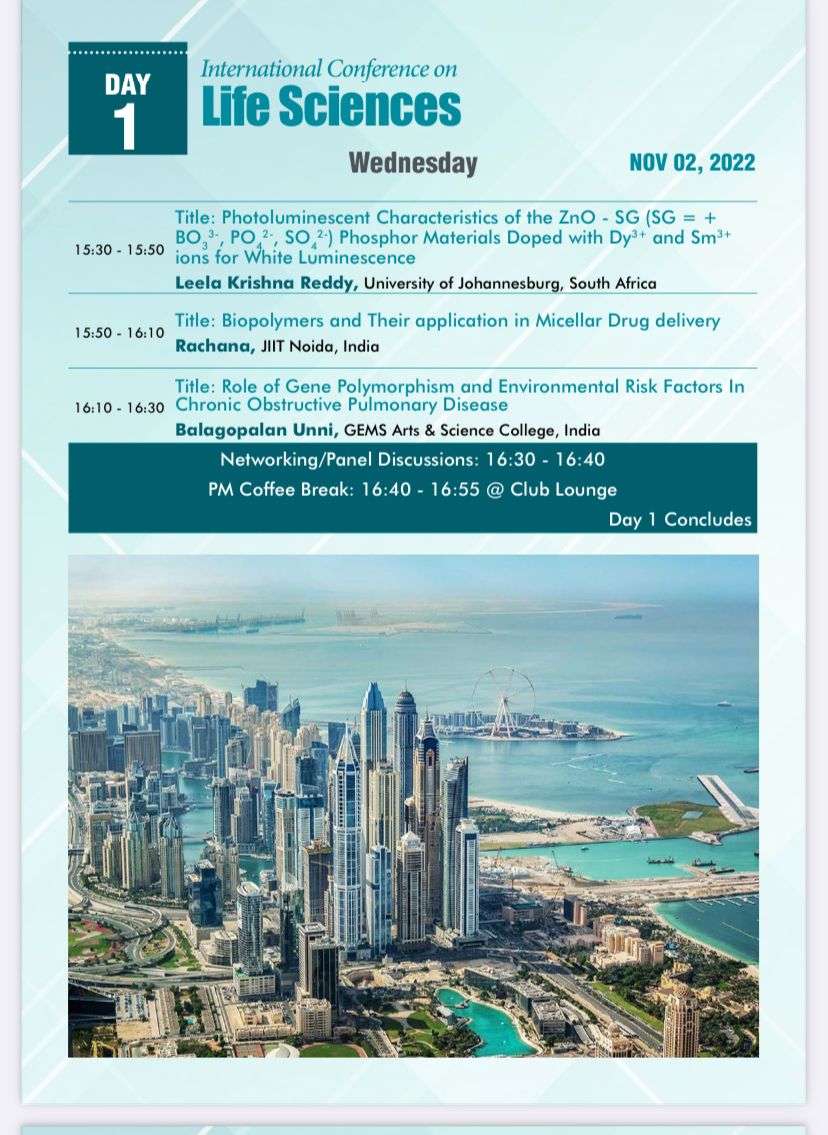 The program schedule of day 01 international conferences on Life Sciences