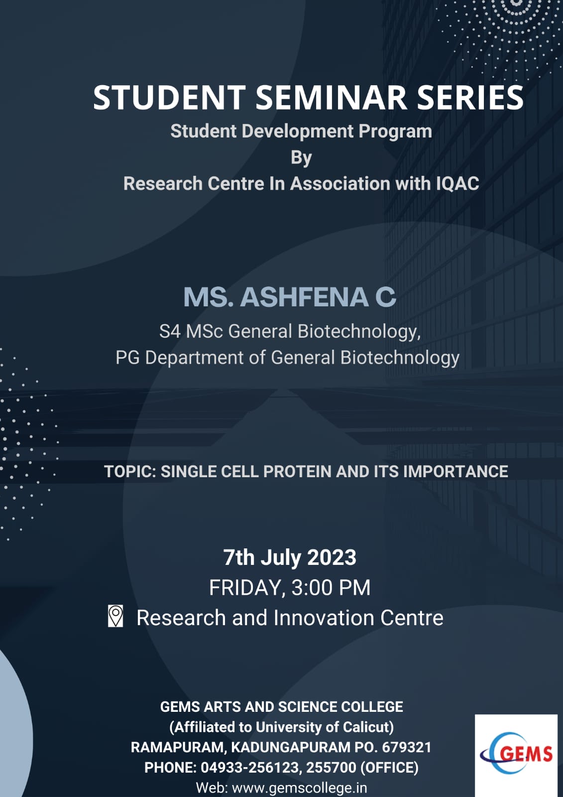 Student Development Program by Research Centre In Association with IQAC
