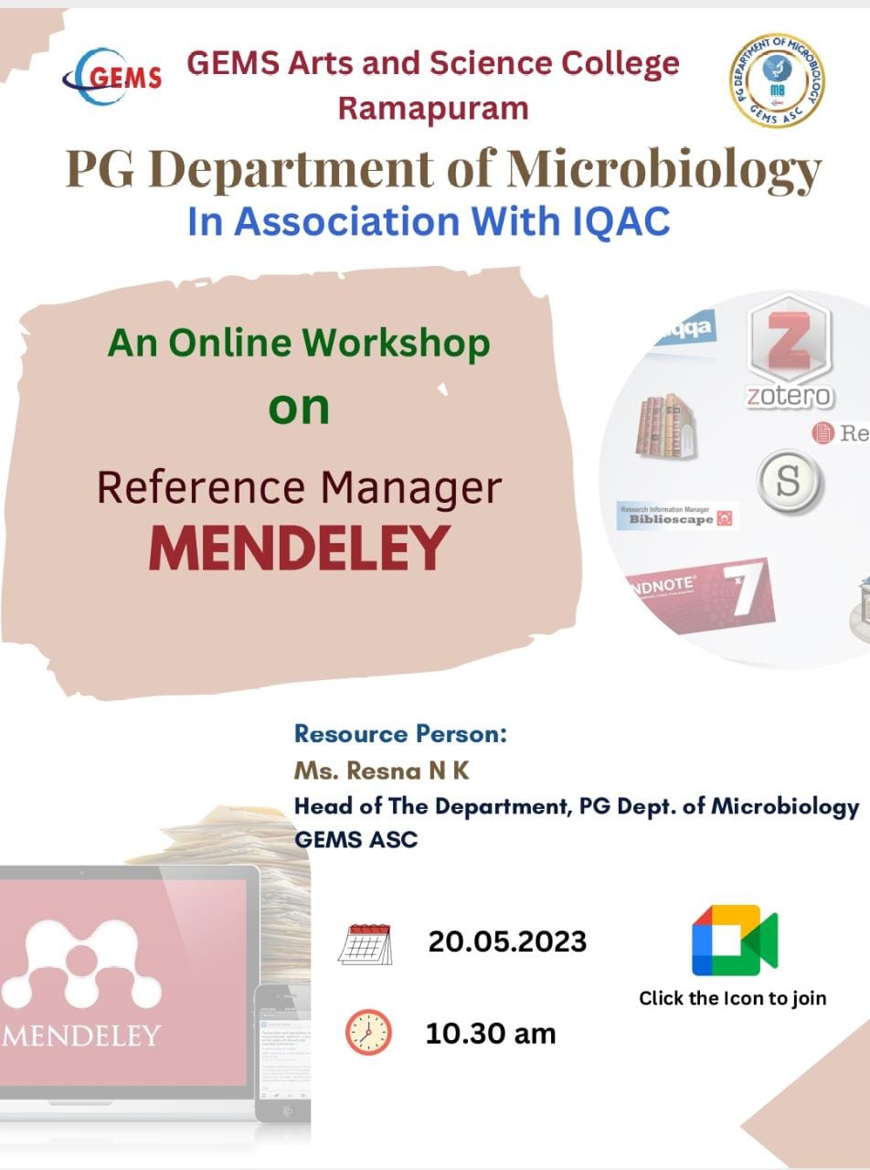 MENDELEY WORKSHOP- AN ONLINE WORKSHOP