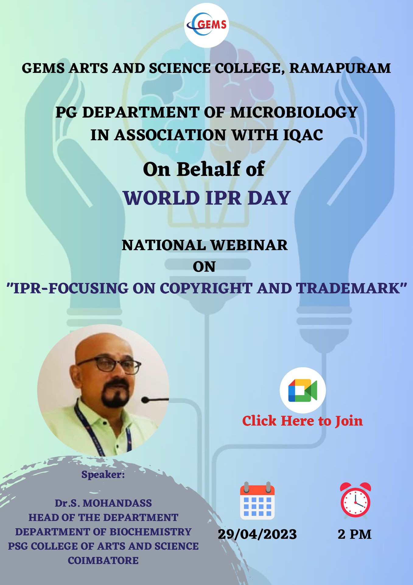 On Behalf of WORLD IPR DAY National Webinar On IPR - Focusing On Copyright And Trademark
