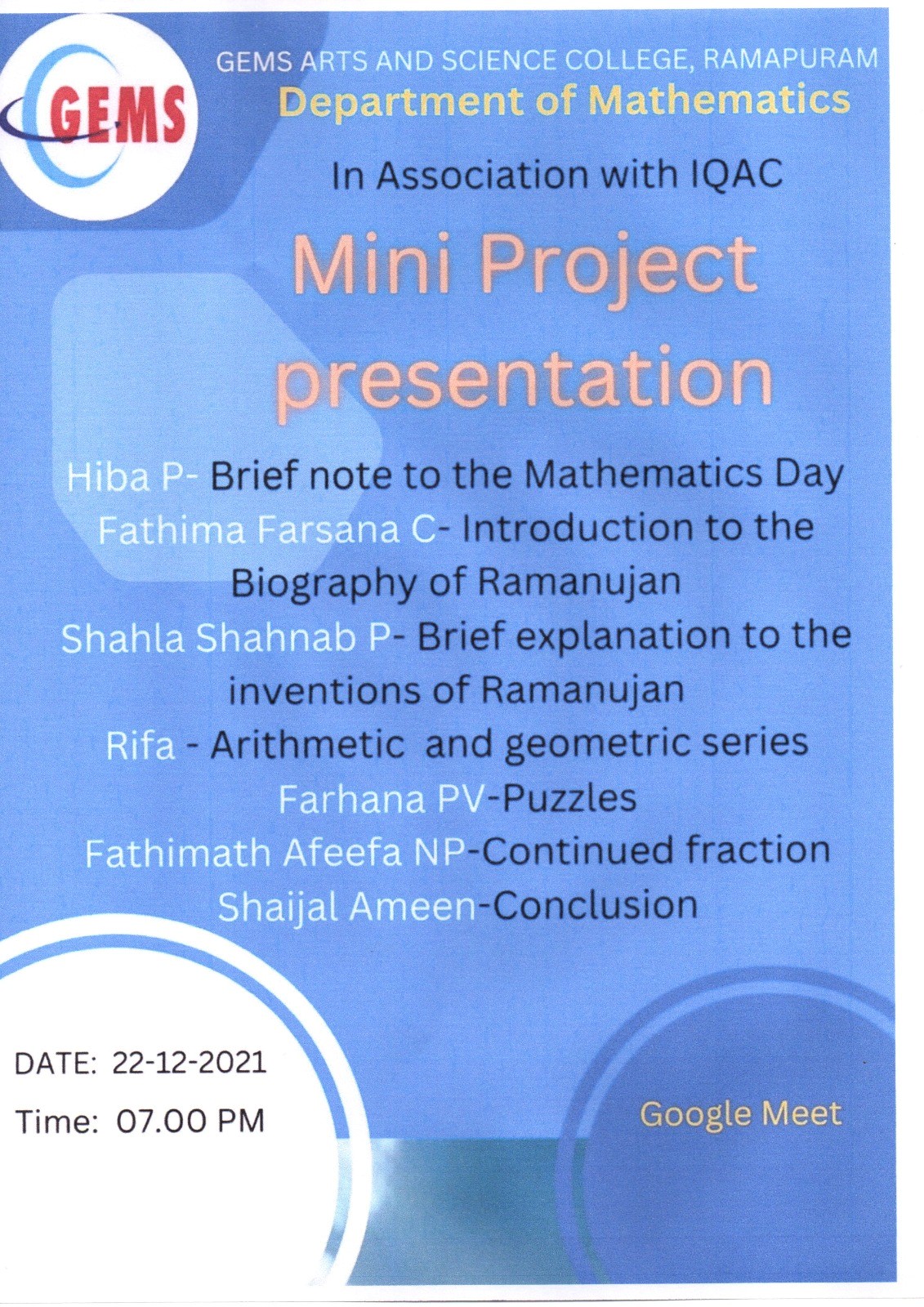 Mini Project 22-12-2021 (FIRST YEAR)