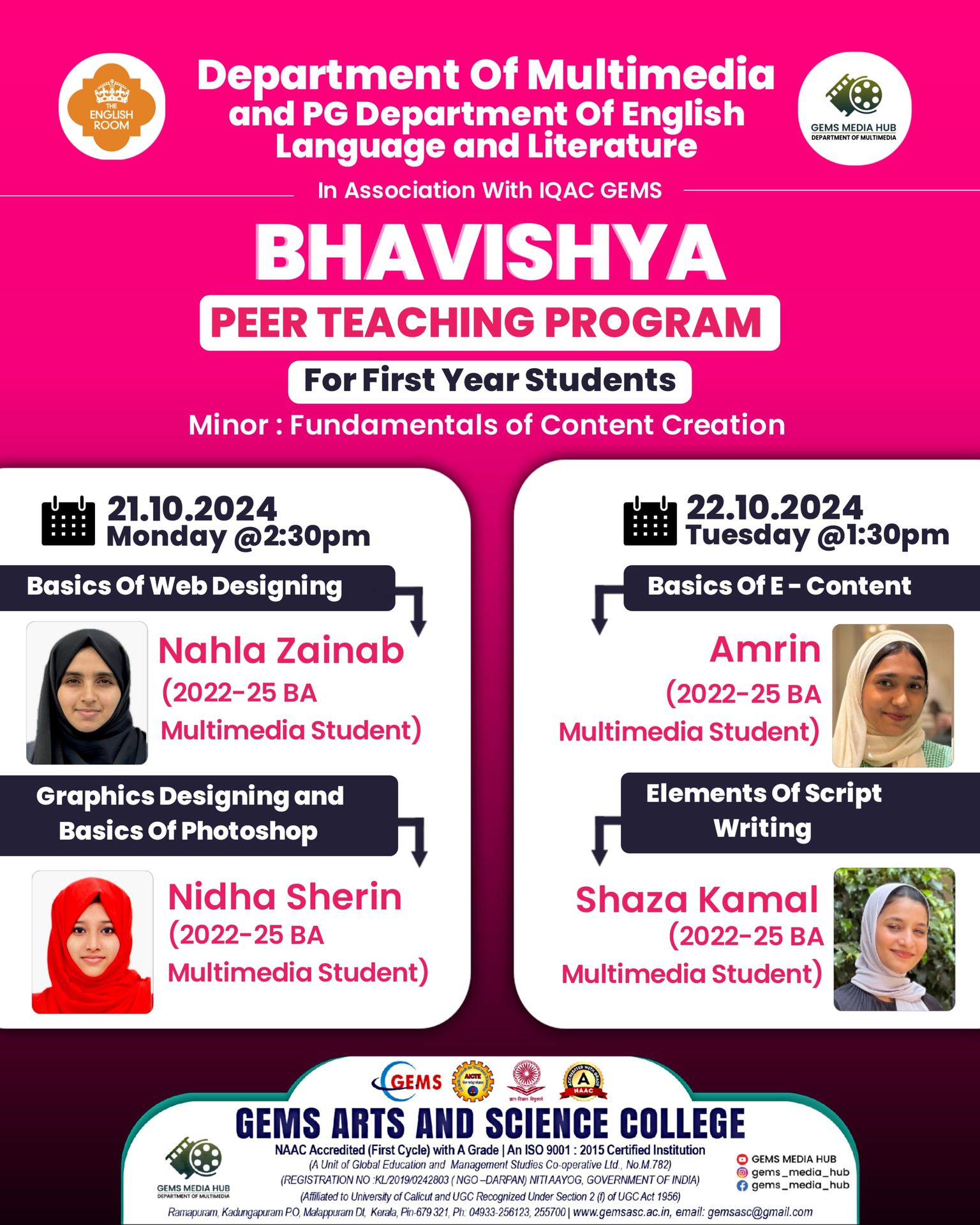 BHAVISHYA  PEER TEACHING PROGRAM  For First Year Students