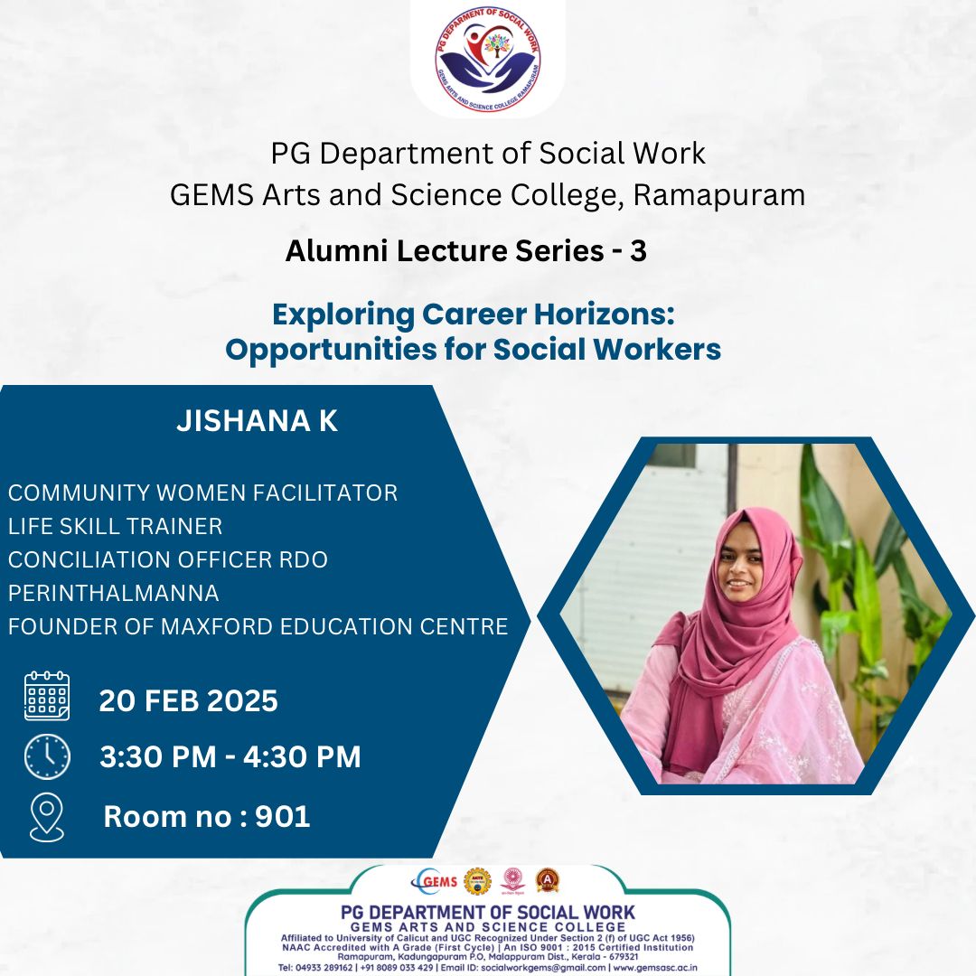 ALUMNI LECTURE SERIES -3- PG DEPARTMENT OF SOCIAL WORK