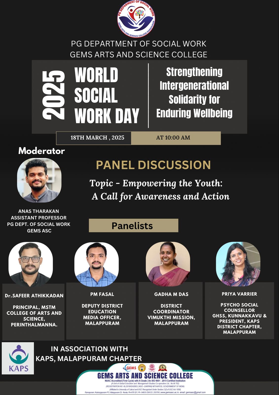 PG Department of Social Work-Panel Discussion on the topic  “Empowering The Youth: A call for Awareness and Action”