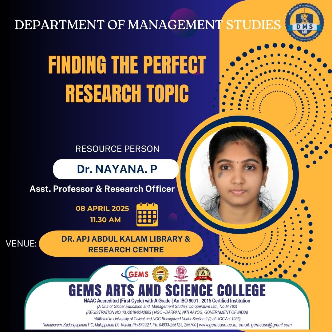 Department of Management Studies has organised a session on ‘FINDING THE PERFECT RESEARCH TOPIC’