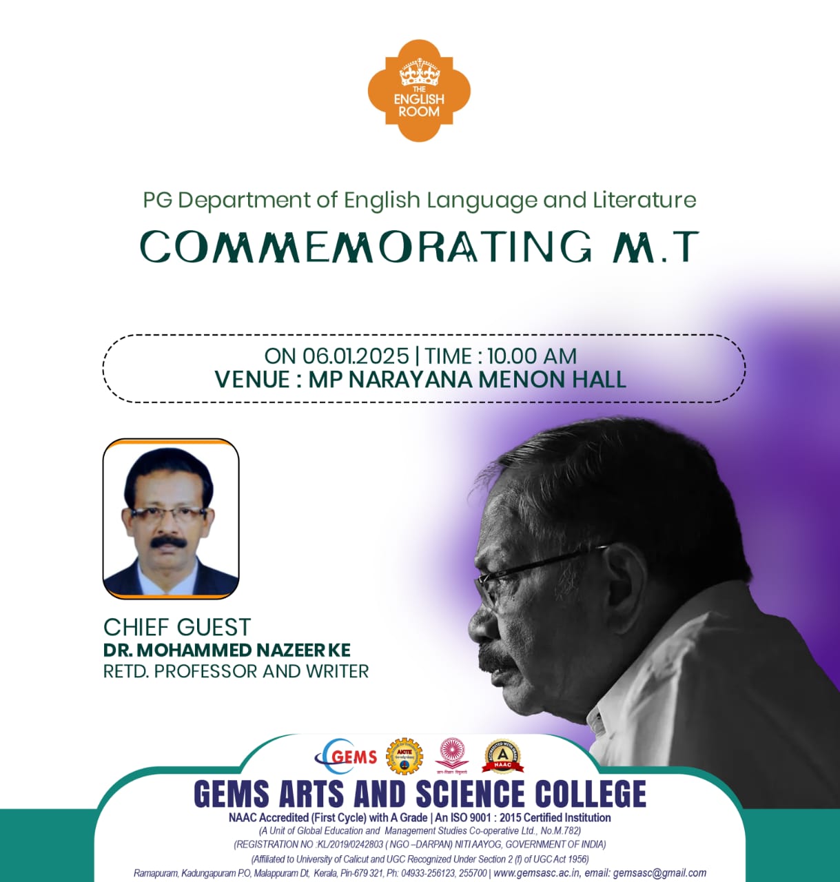 COMMEMORATING MT, PG DEPARTMENT OF ENGLISH LANGUAGE AND LITERATURE