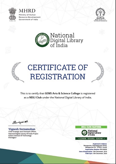 GEMS College Registered as a NDLI Club Under National Digital Library of India