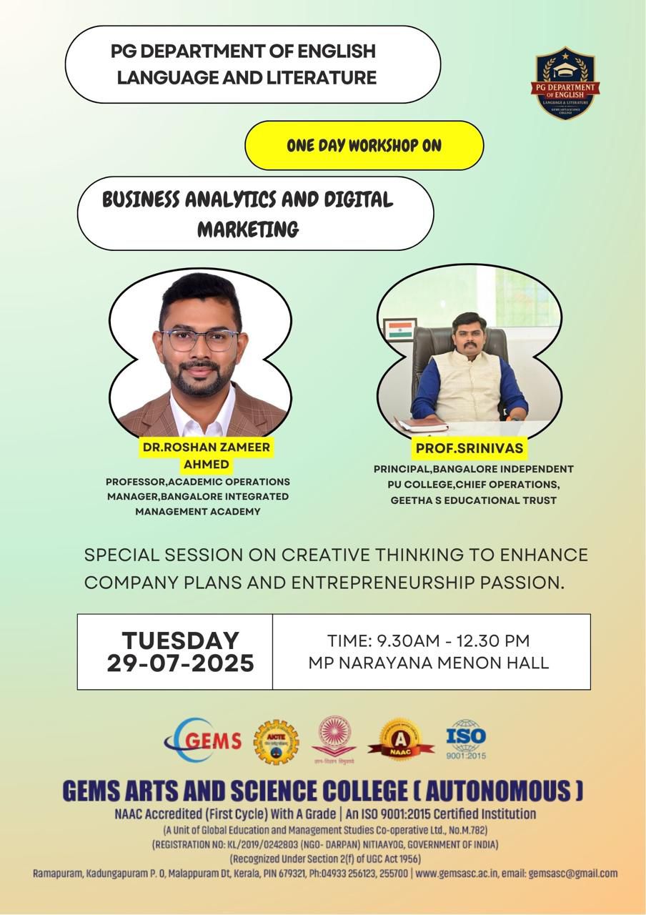 ONE DAY WORKSHOP ON BUSINESS ANALYTICS AND DIGITAL MARKETING