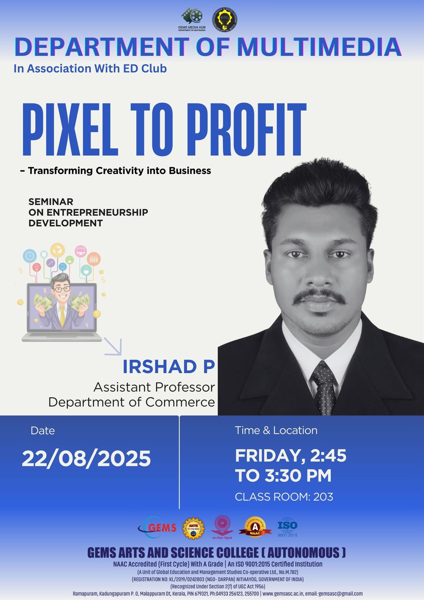 Seminar titled “Pixel to Profit – Transforming Creativity into Business