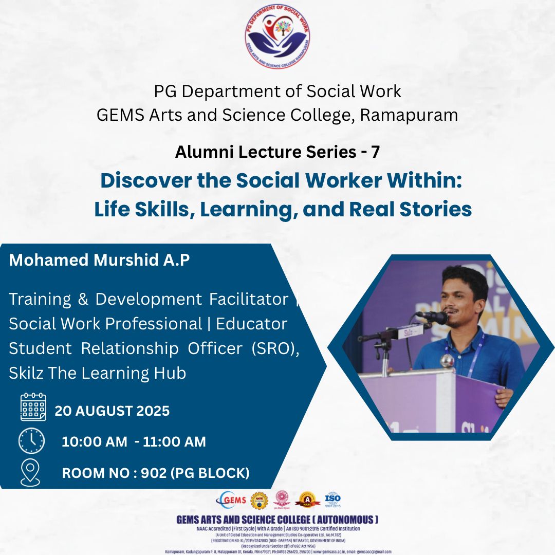 ALUMNI LECTURE SERIES -7- PG DEPARTMENT OF SOCIAL WORK