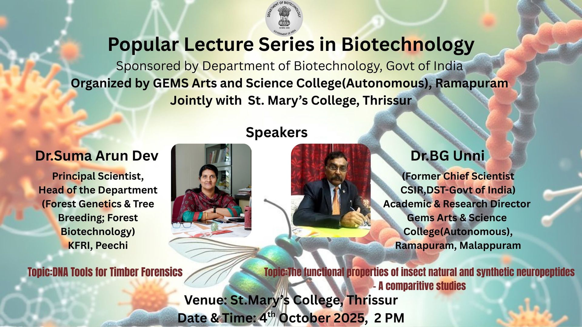 Popular lecture series sponsored by the Department of Biotechnology