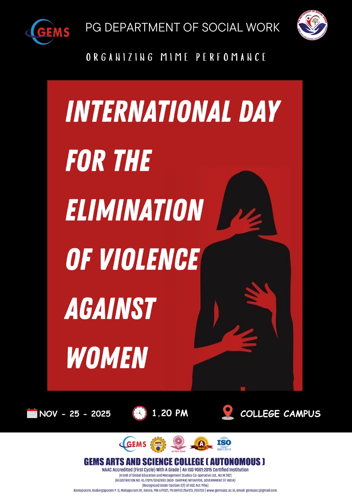 INTERNATIONAL DAY FOR THE ELIMINATION OF VIOLENCE AGAINST WOMEN – MIME PERFOMANCE