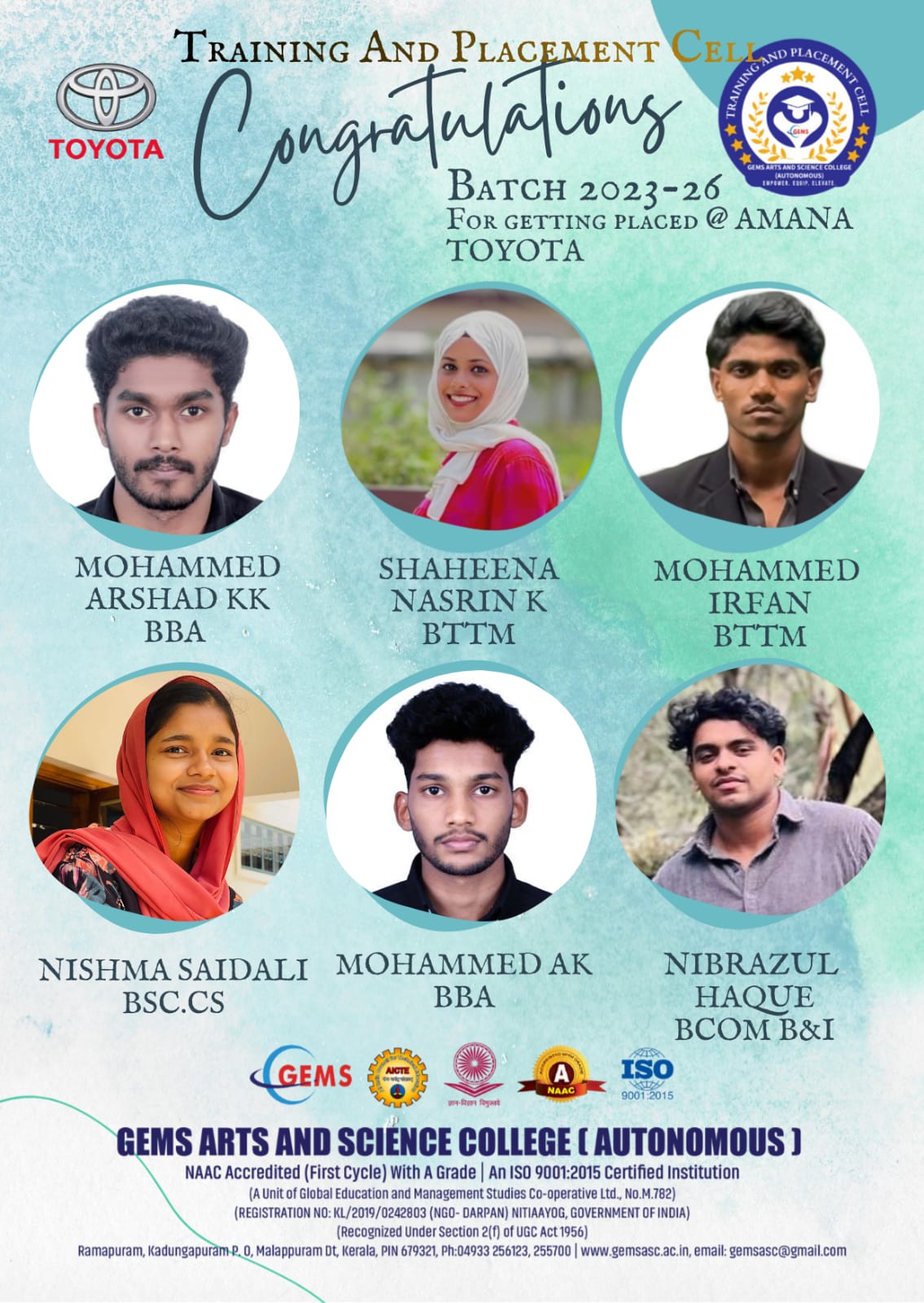 Our students who placed in various companies.