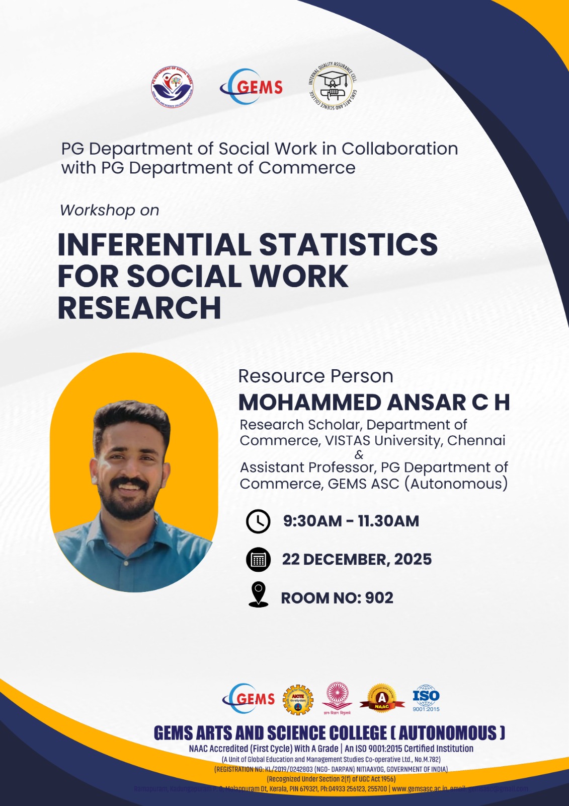 WORKSHOP ON INTERENTIAL STATISTICS FOR SOCIAL WORK RESEARCH