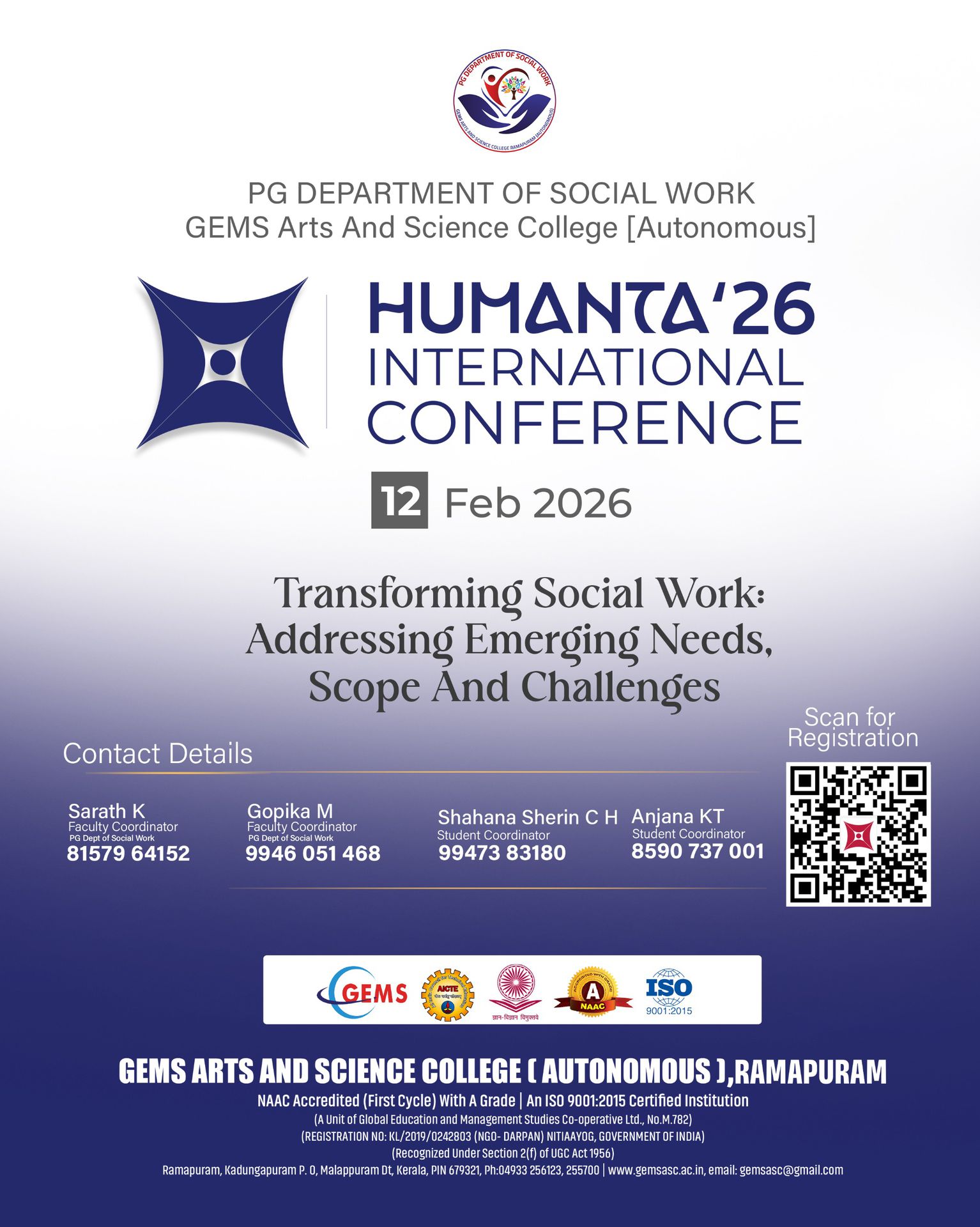 International Conference  on the topic "Transforming Social Work: Addressing Emerging Needs, Scopes and Challenges"