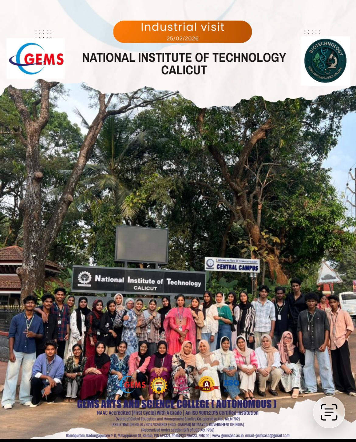 S4 UG and S2 PG Biotechnology Students' Visit to NIT Calicut